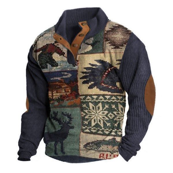 Fashionable Printed Loose And Comfortable Men's Long-sleeved Sweater