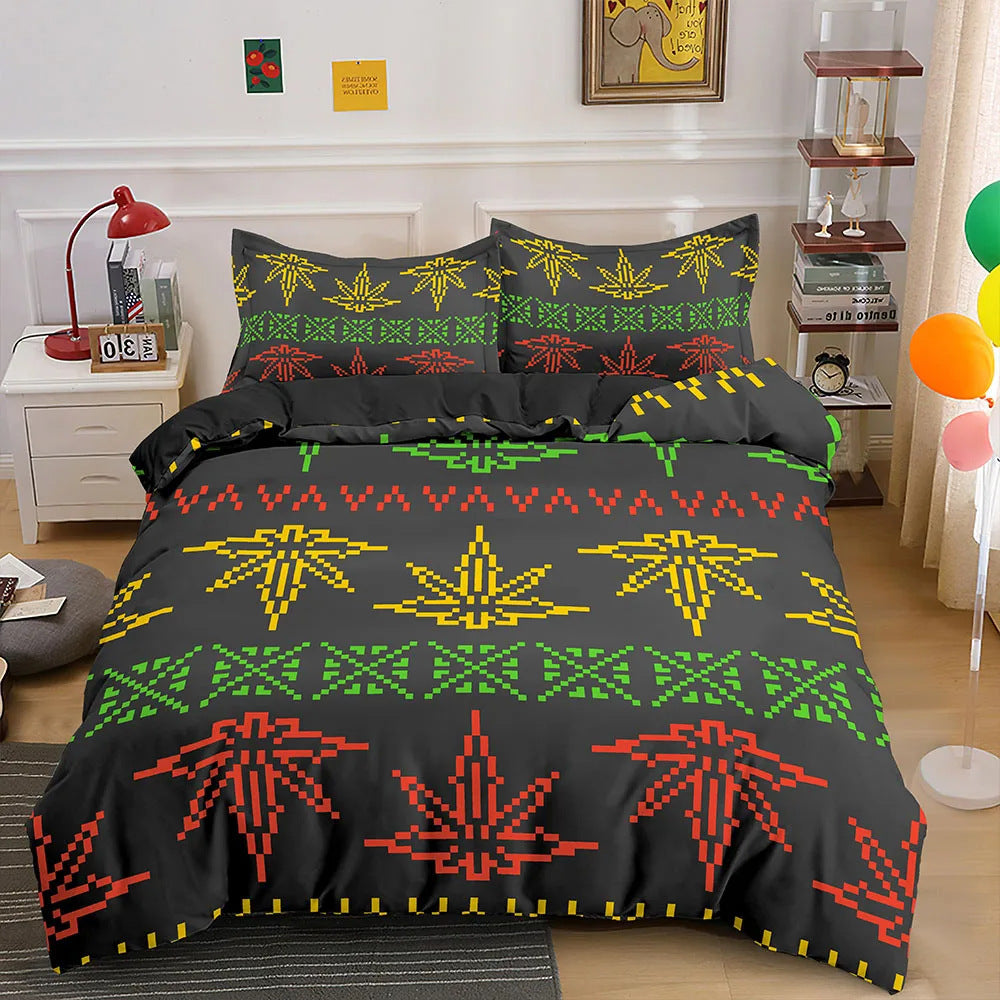 Colorful Psychedelic Weed Leaf Bedding Set