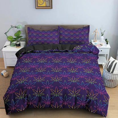 Colorful Psychedelic Weed Leaf Bedding Set