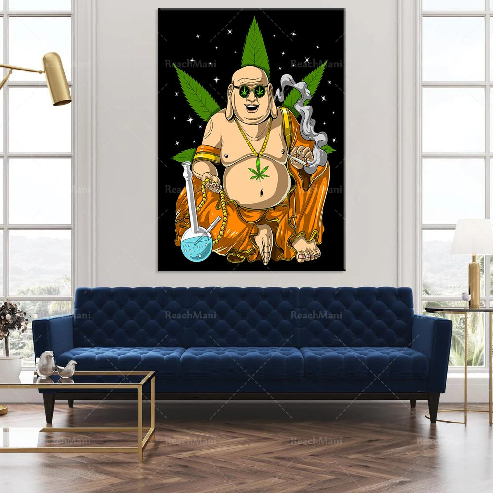 Moderne Wohnkultur Poster Buddha Rauchen Unkraut Wand Kunst Leinwand Malerei Kunst Poster Drucken Wand Bild Nordic Wand Kunst Wohnzimmer zimmer