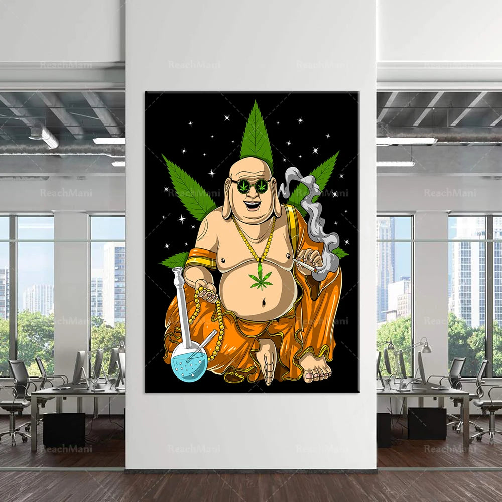 Moderne Wohnkultur Poster Buddha Rauchen Unkraut Wand Kunst Leinwand Malerei Kunst Poster Drucken Wand Bild Nordic Wand Kunst Wohnzimmer zimmer