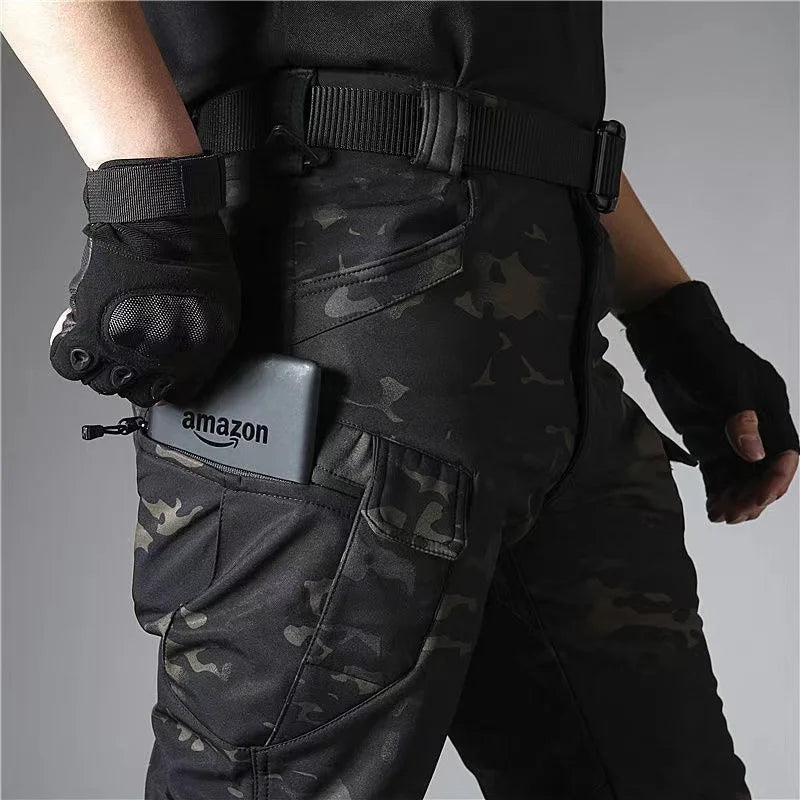 Men Winter Waterproof Climbing SkiingTrekking Fleece Fishing Tactical Sharkskin Cargo Pants Jackets Camping Hiking Trousers