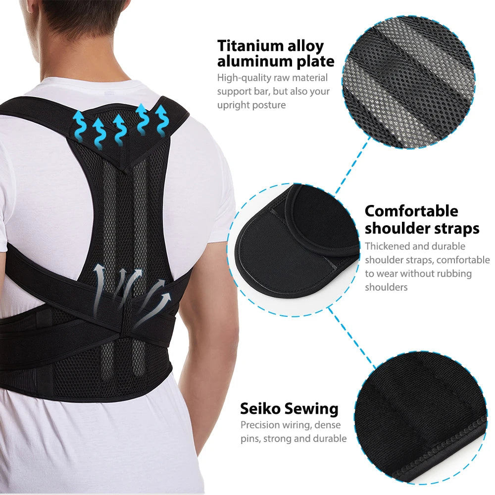 Back Brace Posture Corrector Belt for Women & Men Back Lumbar Support, Adjustable Shoulder Posture Support for Improve Scoliosis